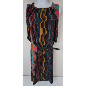 Hale Bob Womens XS Multicolor Belt‎ Geometric Retro Hippie Boho Print Dress